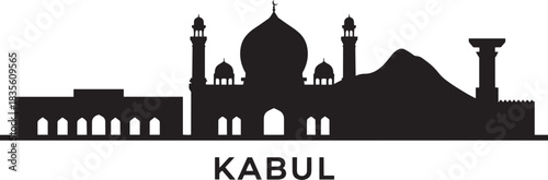 Kabul afghanistan city skyline vector silhouette black and white illustration of famous landmarks
