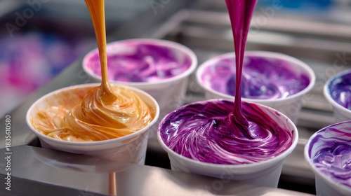 A series of colorful bowls filled with different colored frosting