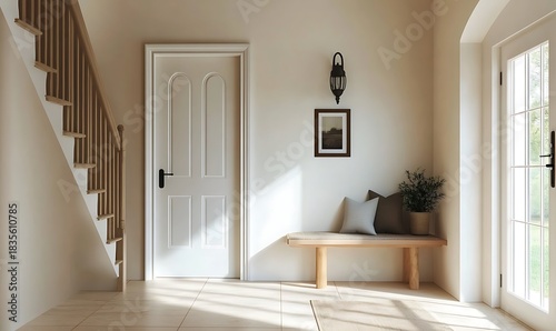 Wallpaper Mural Hallway interior of modern house with door staircase and bench seat decor Torontodigital.ca