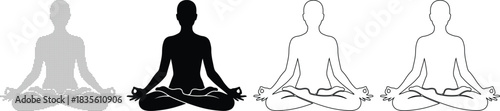 Meditation position person yoga pose spiritual peace relaxation health wellness calm vector graphic zen concentration icon