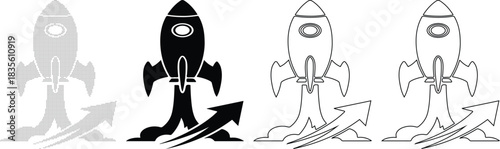 Rocket launch icon rising up concept starting up vector illustration boost arrow success startup business project sign element