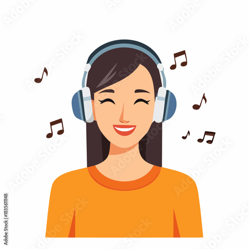 Happy young woman listening to music with headphones