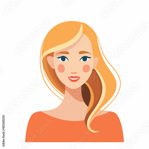 Smiling woman avatar with blonde hair and orange outfit
