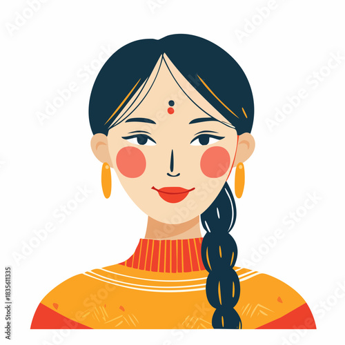 Beautiful woman avatar with traditional ethnic look illustration