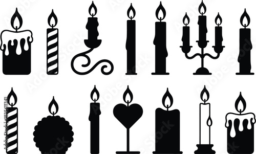 Candle silhouette collection with flame and wax drips