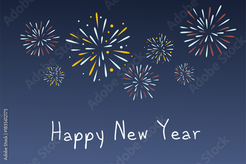 Festive new year vector background with colorful fireworks in the sky. Happy new year background
