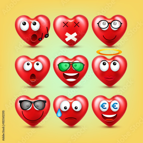 set of funny cartoon hearts