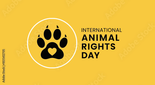 International Animal Rights Day Paw Print with Heart on Yellow Background