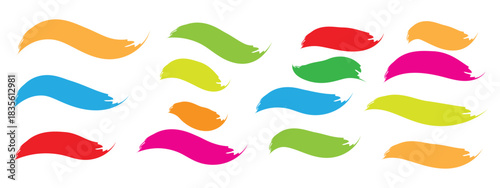 Hand drawn colored wavy  curved thick lines, banners and vibrant paint strokes. Modern grunge wavy brushstrokes symbol. vector illustration.