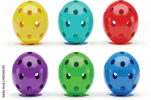 Set of Colorful Perforated Balls 3D Vector Illustration