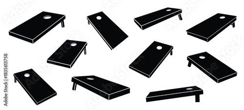 Cornhole board silhouette set, Bean bag toss game boards vector