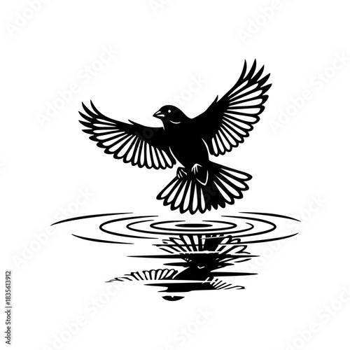 Canary silhouette sitting on minimal rock vector illustration