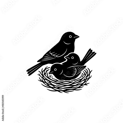 Canary silhouette sitting inside minimal nest