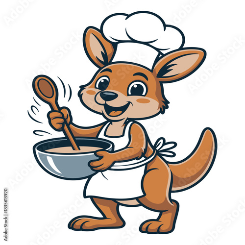 Cute kangaroo chef stirring ingredients in a bowl