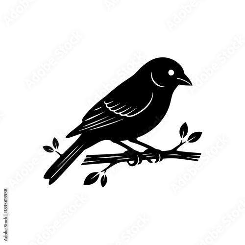 Canary silhouette perched on minimal branch vector art