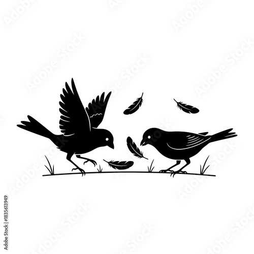 Canary silhouette perched on black branch vector illustration