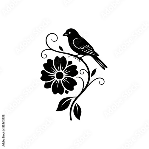 Silhouette of canary flying over minimal mountain range landscape