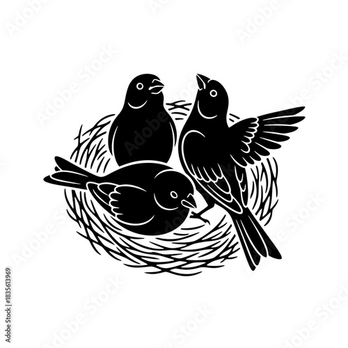 Canary silhouette drinking from minimal birdbath vector