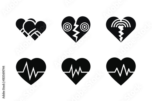 Six heart icons with different designs