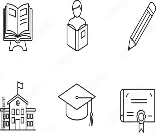 Education and School Outline Vector Icon Set Learning Symbols