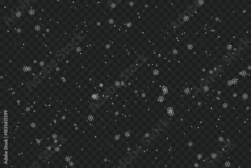 Falling delicate white snowflakes and tiny ice particles texture
