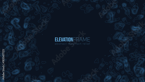 Abstract contour mountain elevation landscape map. Abstract minimal relief topographic map. Terrain contour vector grid with a central place for text.