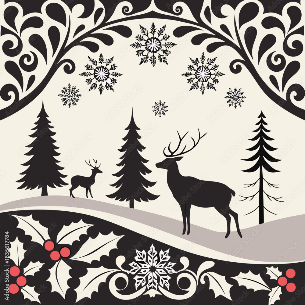 Naklejka premium christmas background with deer
