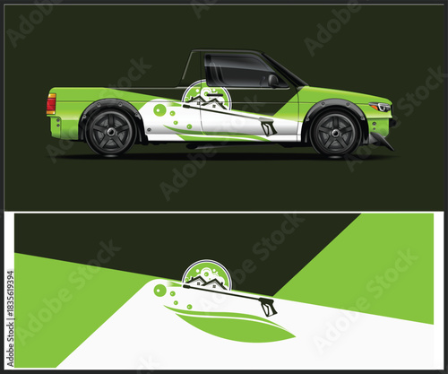 Modern green and white car wrap design for vehicle branding and advertising