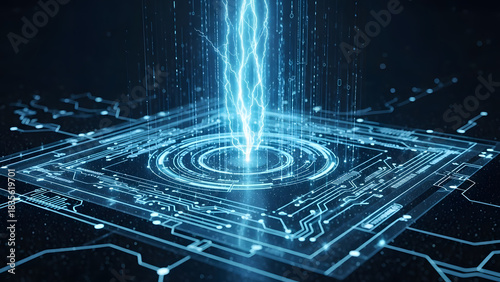 Electrical Discharge Powering Modern Circuitry Implying High Tech Solutions Innovations Advanced Computing Processes Digital Transformation Artificial Intelligence and Futuristic Era