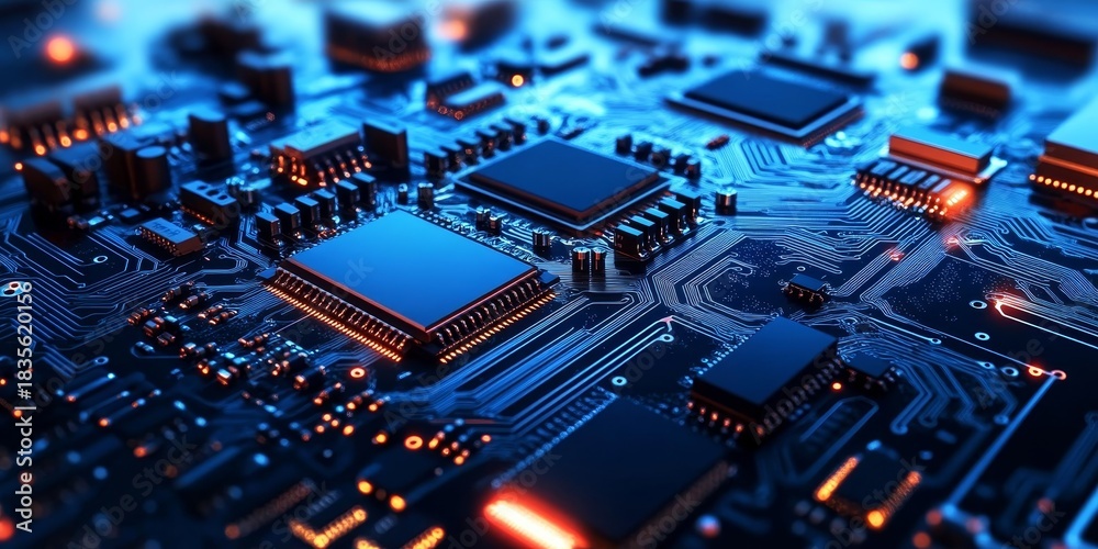 Obraz premium Intricate Circuit Board Design Showcasing Advanced Technology and Complex Electronic Components