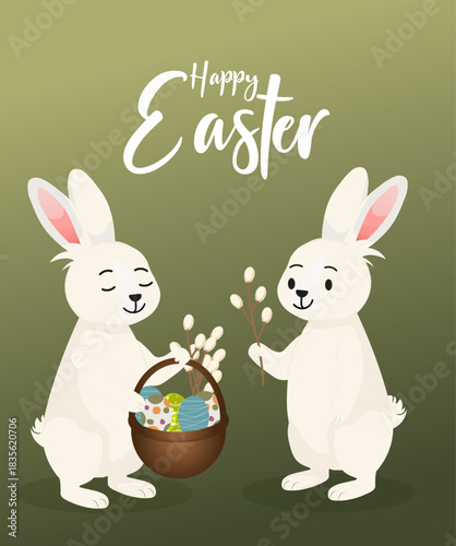 Happy easter bunny with easter eggs