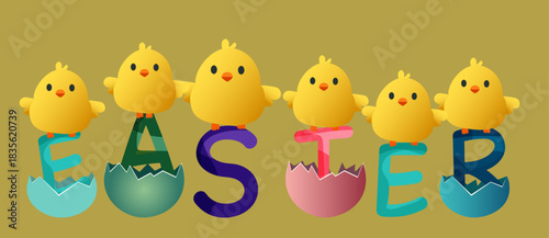 happy easter. set of easter eggs and chickens