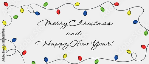 Hand drawn Christmas garland frame greeting card design. Merry Christmas and happy New Year. Winter holiday greeting card. Vector sketch illustration in vintage crayon charcoal style