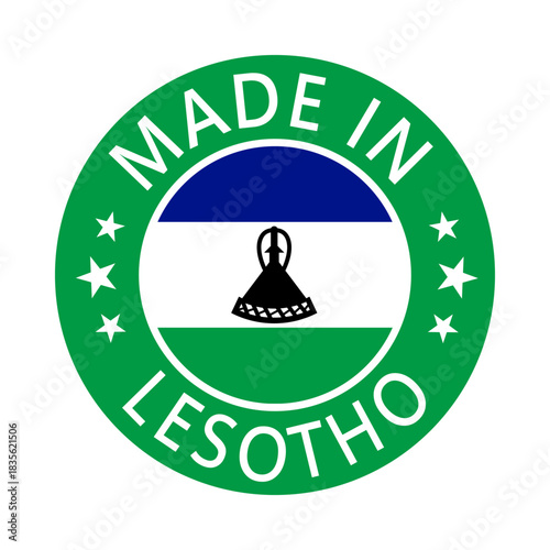 Lesotho Made in Stamp in circle with flag Vector template on white background