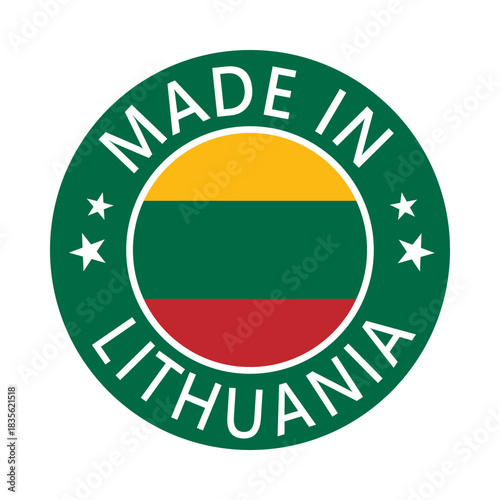 Lithuania Made in Stamp in circle with flag Vector template on white background