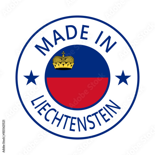 Liechtenstein Made in Stamp in circle with flag Vector template on white background