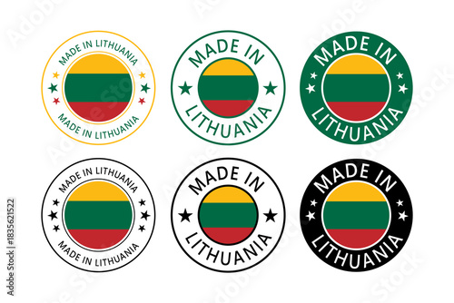 Lithuania Made in Stamp in circle with flag Vector template on white background