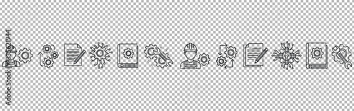 Engineering icons showcase mechanical processes technical documentation and automated systems