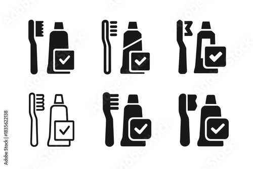 Morning Routine Icons. Morning routine checklist. Icon set. Set Logo of morning routine checklist: toothbrush and toothpaste. harmonious logo variations of the