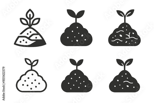 Organic Farming Icons. Organic farming without high-tech interventions. Icon set. Set Logo of organic farming without high-tech interventions: compost pile.
