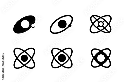 Planetary Orbit Logos. Planetary orbits. Icon set. Set Logo of planetary orbits: orbital motion lines. harmonious logo variations of the same emblematic