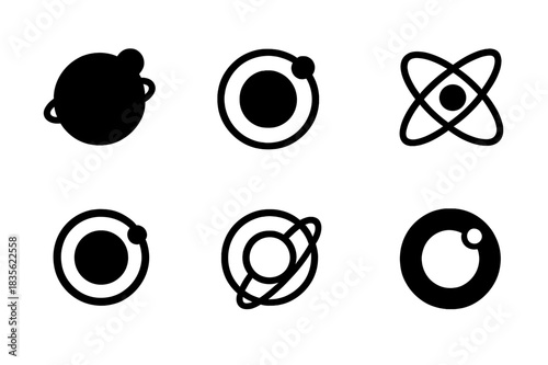 Planetary Orbit Logos. Planetary orbits. Icon set. Set Logo of planetary orbits: orbital motion lines. harmonious logo variations of the same emblematic