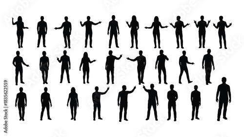 People silhouettes with various gestures isolated on white background, Vector