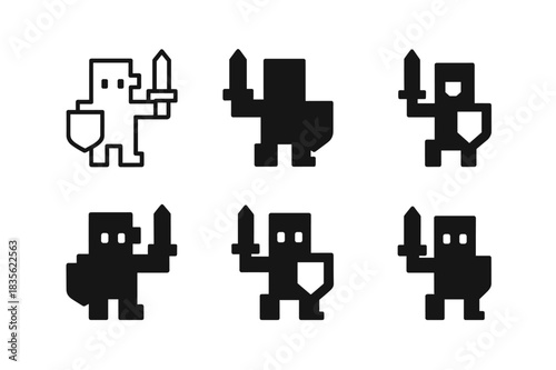 Pixel Hero Logos. Video Game Characters. Icon set. Set Logo of Video Game Characters: Pixel Hero. harmonious logo variations of the same emblematic concept
