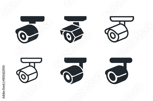 Security Camera Icons. Security camera. Icon set. Set Logo of security camera: rotating outdoor camera. harmonious logo variations of the same emblematic