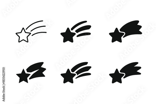 Shooting Star Logos. Wish. Icon set. Set Logo of wish: shooting star. harmonious logo variations of the same emblematic concept, each with different artistic