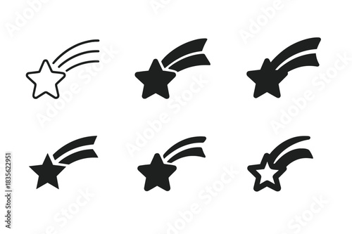 Shooting Star Logos. Wish. Icon set. Set Logo of wish: shooting star. harmonious logo variations of the same emblematic concept, each with different artistic