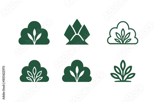 Shrub Logo Variations. Shrub. Icon set. Set Logo of shrub: small forest undergrowth. harmonious logo variations of the same emblematic concept, each with