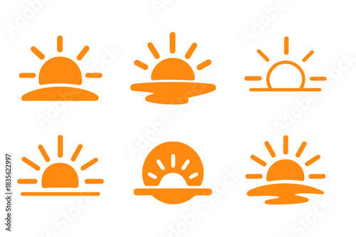 Sky Logo Variations. Sky. Icon set. Set Logo of sky: sunrise above horizon. harmonious logo variations of the same emblematic concept, each with different