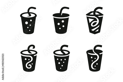 Soda Pop Logos. Soda pop. Icon set. Set Logo of soda pop: creative straw swirl. harmonious logo variations of the same emblematic concept, each with different